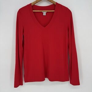 Tommy Bahama Shirt Women's XS Kauai Jersey Long Sleeve V-Neck Tencel Bright‎ Red